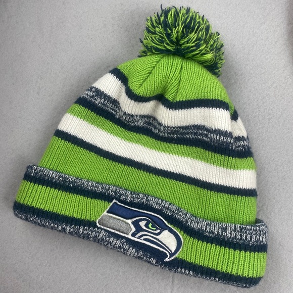 Seattle Seahawks Knit Beanie Pom Pom NFL Football Team Green Blue Gray - Picture 2 of 12